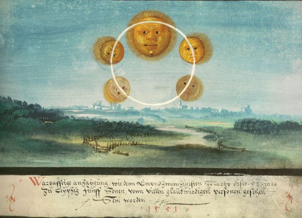 Augsburger_Wunderzeichenbuch_—_Folio_169_Fünf_Sonnen_über_Leizpig_1551
